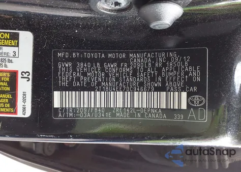 2013 Toyota Corolla Le z USA, uszkodzony, nr VIN 2T1BU4EE7DC946679